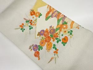 菊に荒波・幾何学模様織出し名古屋帯